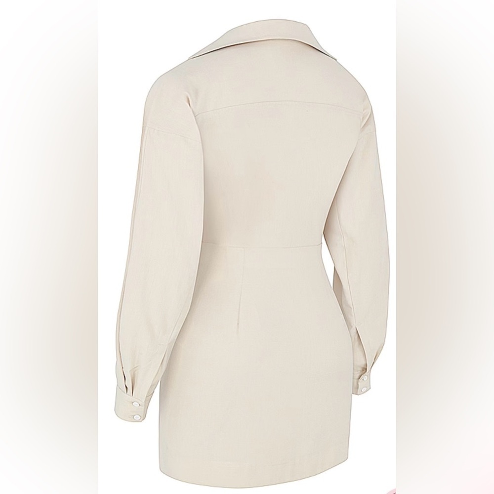 HOUSE OF CB Julietta Beige Linen Cutout Shirt Dress Size Small VGUC - Picture 6 of 8